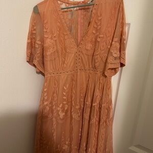 Coral Lace Midi Dress